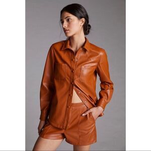 NEW Anthropologie Faux Vegan Leather Short and Snap Button Top Set Size 4 or 6